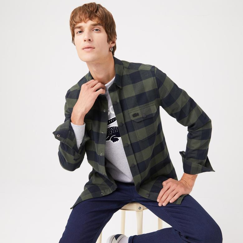 Lacoste Erkek Slim Fit Ekose Haki Gömlek