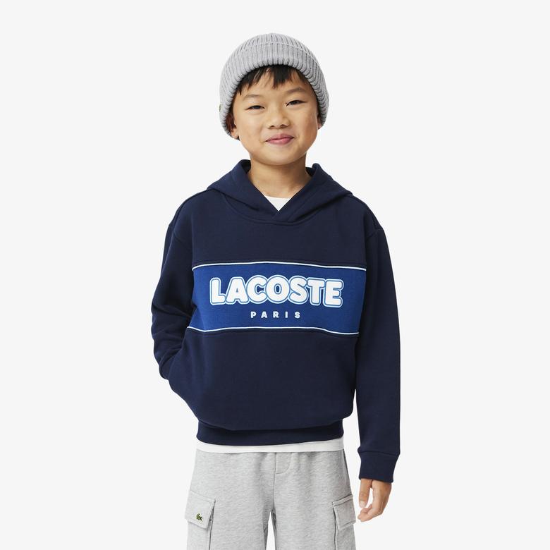Lacoste Erkek Çocuk Kapüşonlu Baskılı Lacivert Sweatshirt