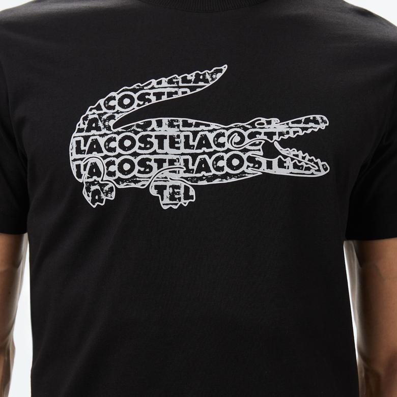 Lacoste Erkek Regular Fit Bisiklet Yaka Baskılı Siyah T-Shirt