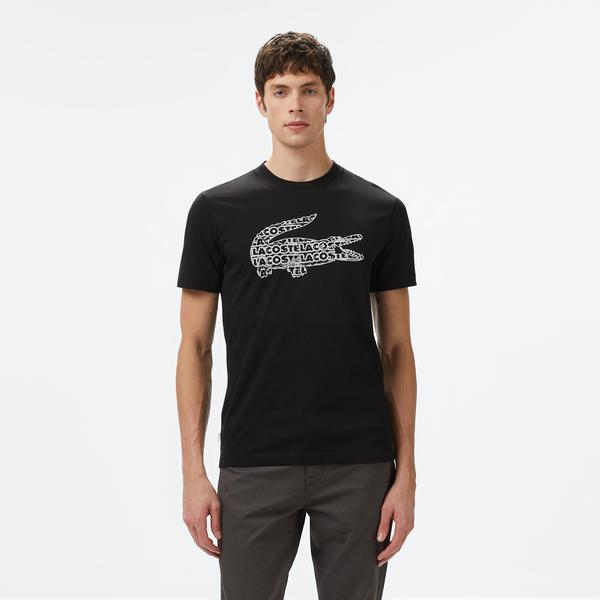 Lacoste Erkek Regular Fit Bisiklet Yaka Baskılı Siyah T-Shirt