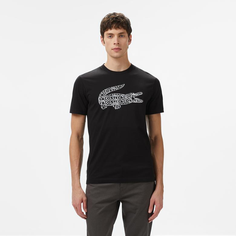 Lacoste Erkek Regular Fit Bisiklet Yaka Baskılı Siyah T-Shirt