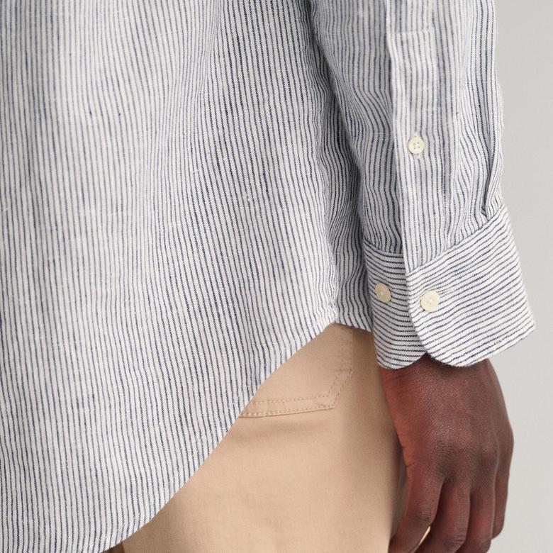 GANT Erkek Beyaz Regular Fit Çizgili Keten Gömlek