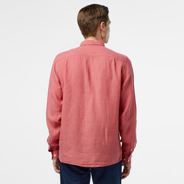 Lacoste Erkek Regular Fit Düğmeli Yaka Keten Pembe Gömlek
