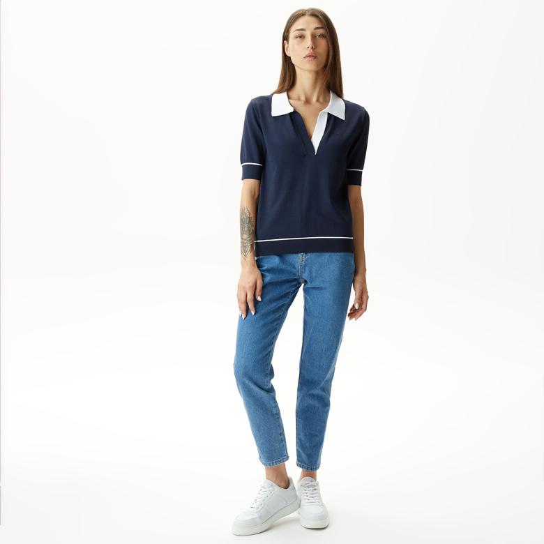 Nautica Kadın Lacivert Relaxed Fit Kısa Kollu Triko