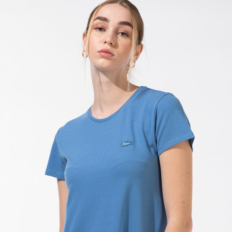 Lacoste Kadın Kısa Kollu Bisiklet Yaka Renk Bloklu Mavi Elbise