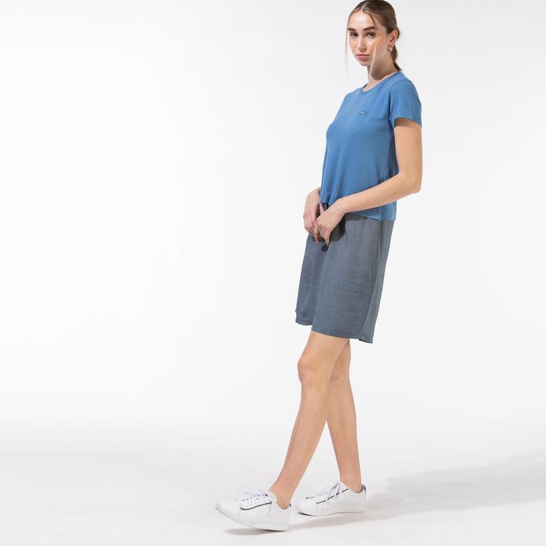 Lacoste Kadın Kısa Kollu Bisiklet Yaka Renk Bloklu Mavi Elbise